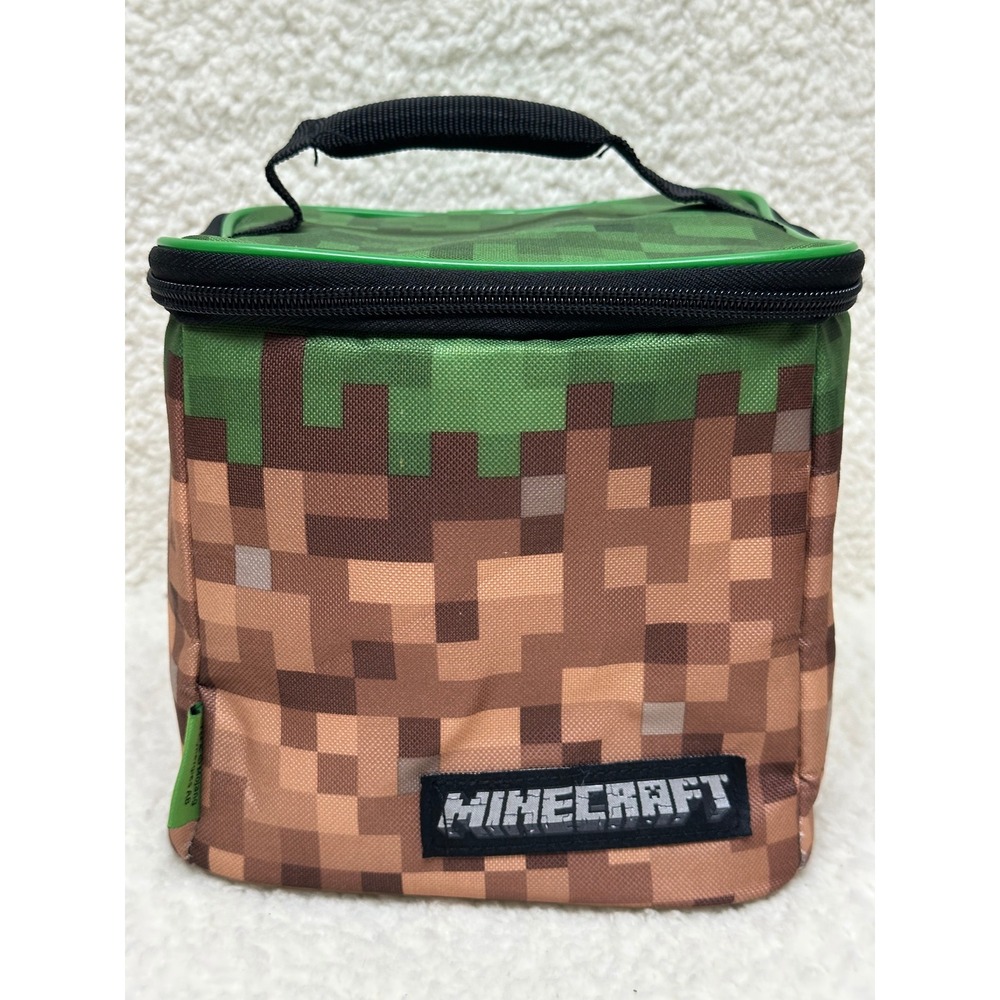 Thermos Minecraft Lunch Box Green Brown Pixelated Grass Block Insulated Bag